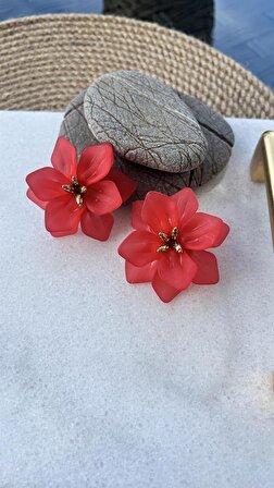 Vıp Kırmızı Bahar Çiçeği Küpe (50mm)