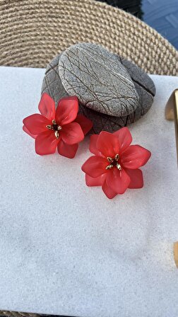 Vıp Kırmızı Bahar Çiçeği Küpe (50mm)
