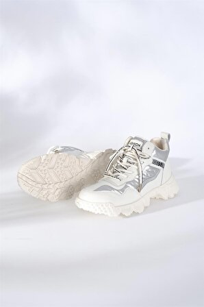 Kadın Paraşüt Kumaş Bağcıklı Sneaker Beyaz