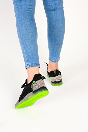 Kadın Renkli File Spor Ayakkabı & Sneaker Siyah - Yeşil