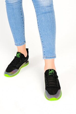 Kadın Renkli File Spor Ayakkabı & Sneaker Siyah - Yeşil