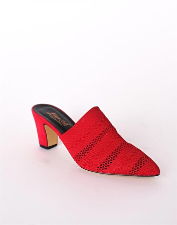 Kadın Triko Topuklu Terlik Kırmızı