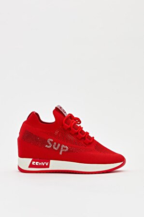 Kadın Bilek Boy Bağcıklı Sneaker Kırmızı