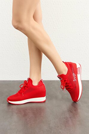 Kadın Bilek Boy Bağcıklı Sneaker Kırmızı