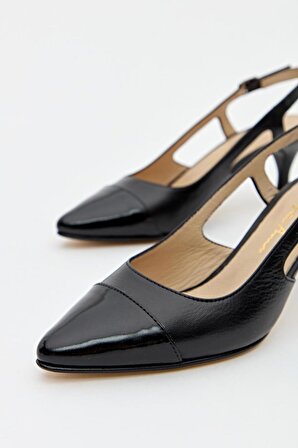 Kadın Hakiki Deri Topuklu Ayakkabı Siyah Rugan