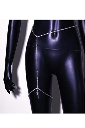 Kristal Taşlı  Yılan Vücut Aksesuarı Bacak Zinciri Bikini Takısı Göbek Takısı Gümüş Kaplama