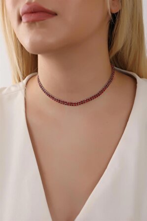 Kırmızı Renk Su Yolu 2 Sıralı Taşlı Choker Kolye Taşlı Kolye Trend Choker Kolye Gerdanlık