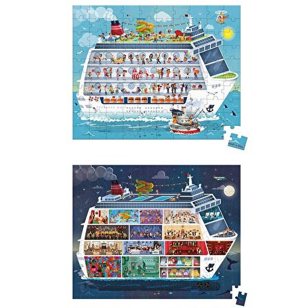 Janod 100 ve 200 Parça Çift Taraflı Çantalı Puzzle - Gemi