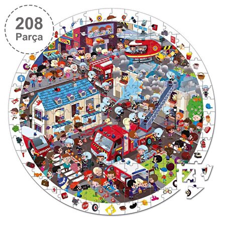 Janod 208 Parça Çantalı Yuvarlak Puzzle ve Bulmaca - İtfaiyeci