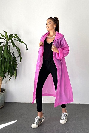 Unisex Yağmurluk Kapüşonlu Çıtçıtlı Eva Pembe Yağmurluk M21MRC881R11