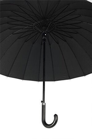 Marlux Siyah Desenli Baston 24 Fiber Tel Hakiki Deri Saplı Premium Protokol Şemsiye M21MAR1024R003