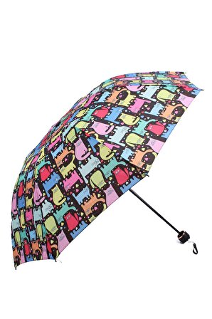 Marlux Renkli Kedi Desenli 8 Telli Manuel Rüzgara Dayanıklı Şemsiye M21MAR605R01