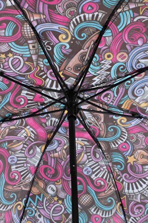 Marlux Graffiti Müzik Desenli  8 Telli Manuel Rüzgara Dayanıklı Şemsiye M21MAR607R01