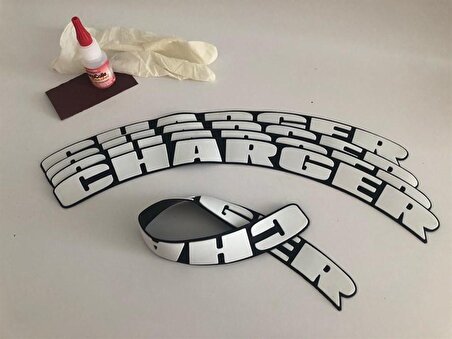 Charger Beyaz Kalıcı Lastik Yazısı Charger Sticker 8 Kit Büyük Boy