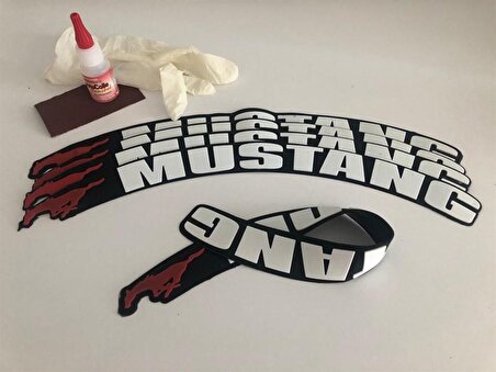 Mustang Beyaz Kalıcı Lastik Yazısı Mustang  Sticker 8 Kİt