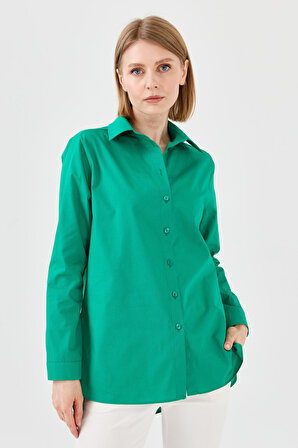 Kadın Koton Uzun Gömlek Yeşil