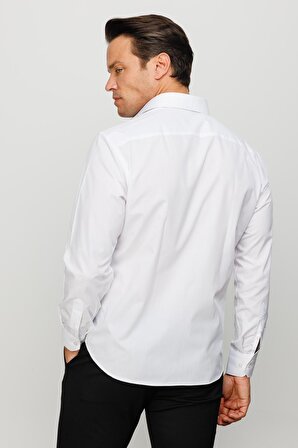 Erkek Klasik Yaka Düz Renk Pamuklu Regular Orta Kesim Gömlek Beyaz