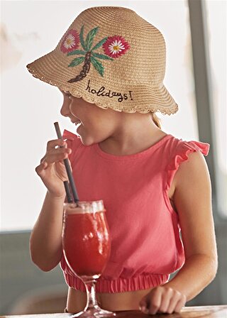 Mayoral Kız Çocuk Palmiye Desenli Hasır Şapka