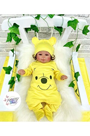 Winnie Pooh Sarı Yeni Doğan Şapkalı Tulum Sarı