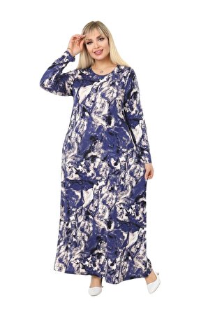 Melsay Butik Mavi Batik Desen Kollu Kadın Uzun Tesettür Elbise