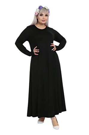 Melsay Butik Desensiz Kollu Kadın Uzun Siyah Tesettür Elbise