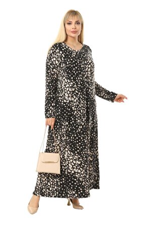 Melsay Butik Çakıltaşı Desen Kollu Kadın Uzun Tesettür Elbise
