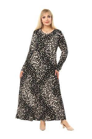 Melsay Butik Çakıltaşı Desen Kollu Kadın Uzun Tesettür Elbise