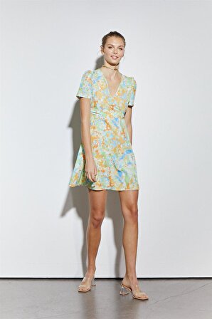 ADR Fırça Desenli Kemerli Elbise - Çok Renkli