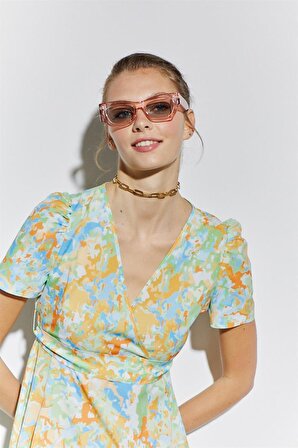ADR Fırça Desenli Kemerli Elbise - Çok Renkli