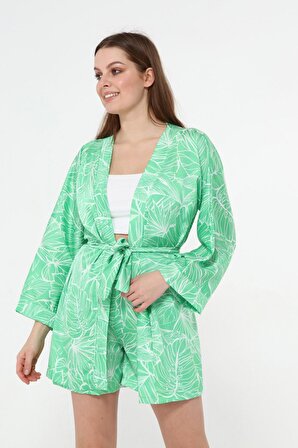 Saten Kimono Şort Takım