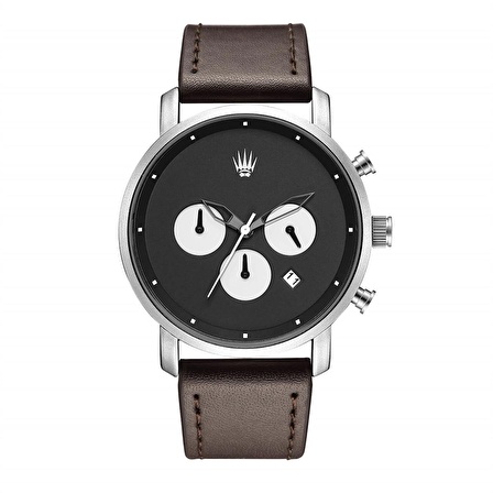 CHRONO SILVER BLACK LEATHER KOL SAATİ