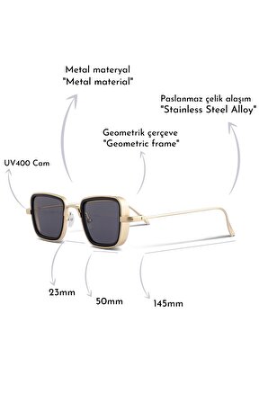 Güneş Gözlüğü Kadın & Erkek UV400 Cam Orjinal CE Belgeli GOLD-SİYAH EX657