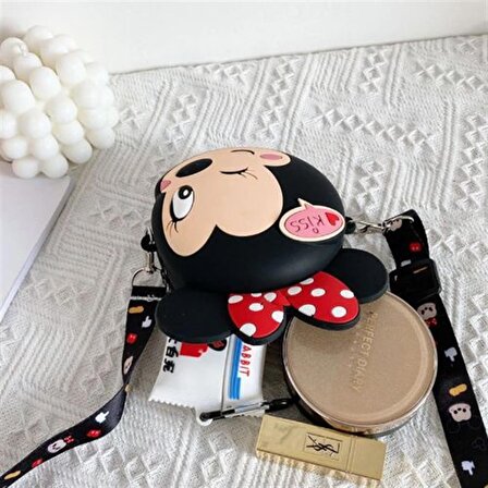 Minnie Mouse Öpücük Tasarım Silikon Omuz Askılı Çanta
