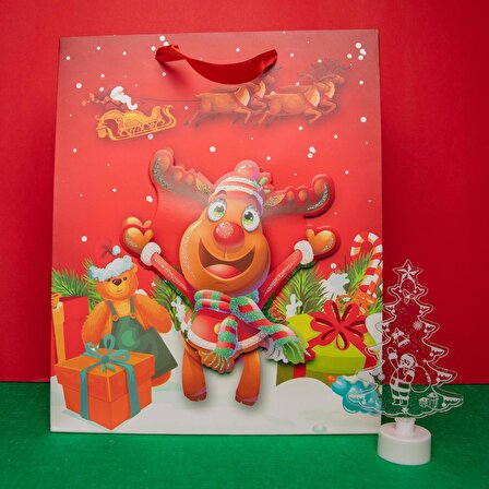 Yılbaşı Noel Baba Temalı Karton Hediye Çantası (32cm x 26cm)