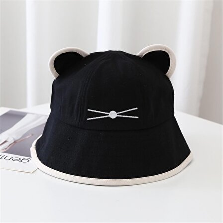 Sevimli Kedi Kova Şapka Siyah
