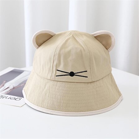 Sevimli Kedi Kova Şapka Krem