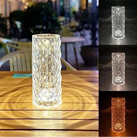 Şarjlı Dokunmatik LED Kristal Diamond Elmas Ambiyans Romantik Gül Masa Lambası 3 Renkli