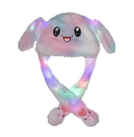 Işıklı Oynar Kulaklı Peluş Kawaii Figürlü Şapka Rainbow Rengarenk