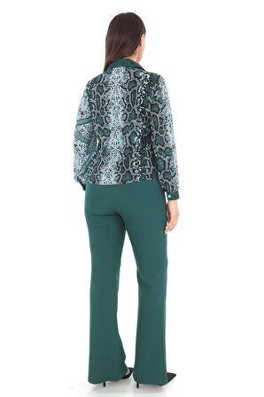 Fermuarlı Jessica Kumaş Bluz Double Kumaş Pantolon Yeşil İkili Takım