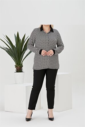 Kadın Bluz Gömlek Yaka Kol ve Yaka Siyah Renk Viskon Kumaş
