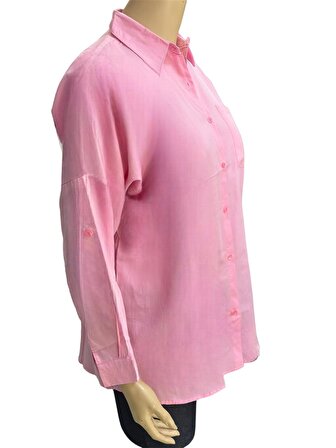 Kadın Gömlek Oversize Tek Cepli Oval Kesim Standart Beden (42-4 Bedene Kadar Uyumlu) 