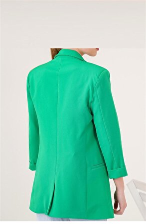 Kadın Blazer Ceket Yeşil Dört Düğmeli Astarlı Duble Kol