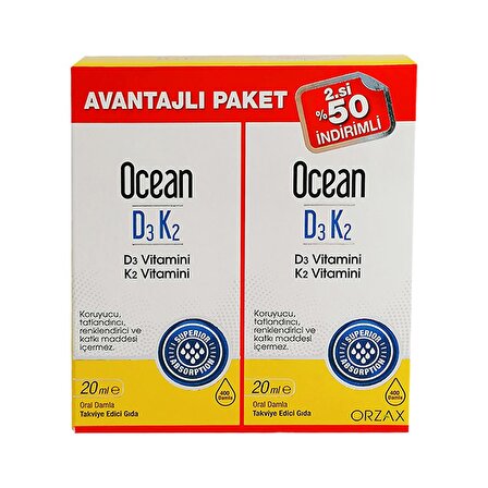 Ocean D3K2 Vitamin 2.si %50 İndirimli 20+20 ml