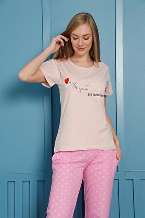 Akbeniz Kadın %100 Pamuk Penye Kısa Kol Pijama Takım 3449
