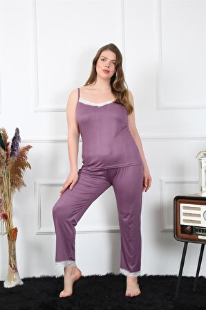 Akbeniz Kadın Büyük Beden Mürdüm İp Askılı Pijama Takım 202195