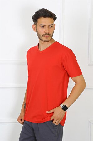 Akbeniz Erkek Kırmızı %100 Pamuklu T-Shirt 27486