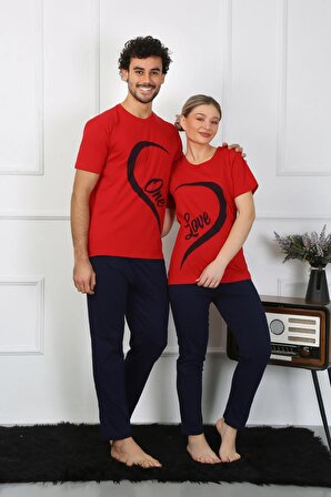 Akbeniz Erkek Pamuk Penye Sevgili Kombini Pijama Takımı Kırmızı 50128 Tek Takım Fiyatıdır
