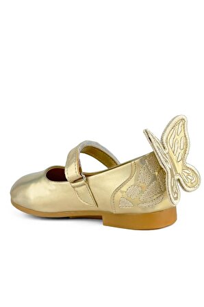 Kelebek Figürlü Detaylı Kız Çocuk Babet Ayakkabı Dore