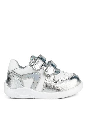 Hakiki Deri Gümüş Beyaz Kız Bebek Sneaker