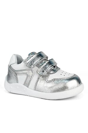 Hakiki Deri Gümüş Beyaz Kız Bebek Sneaker